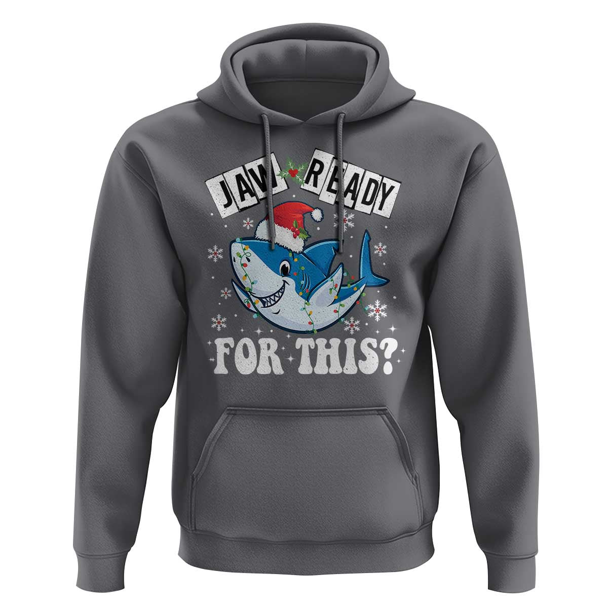 Funny Christmas Hoodie Sharkmas Shark Lights Red Santa Hat Jaw Ready For This