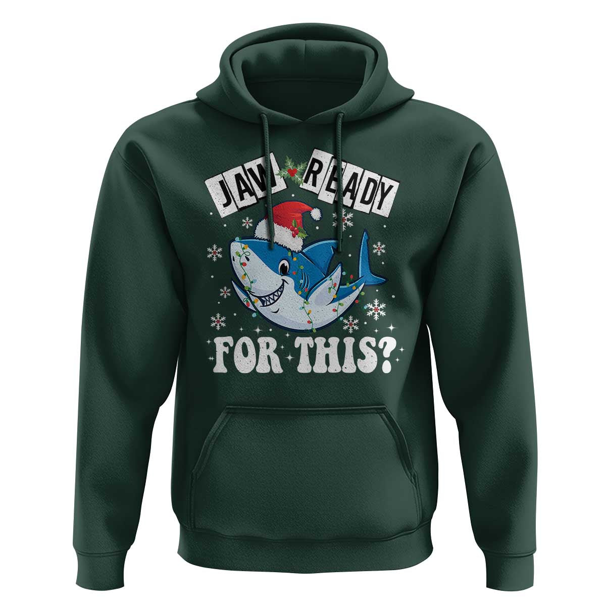 Funny Christmas Hoodie Sharkmas Shark Lights Red Santa Hat Jaw Ready For This
