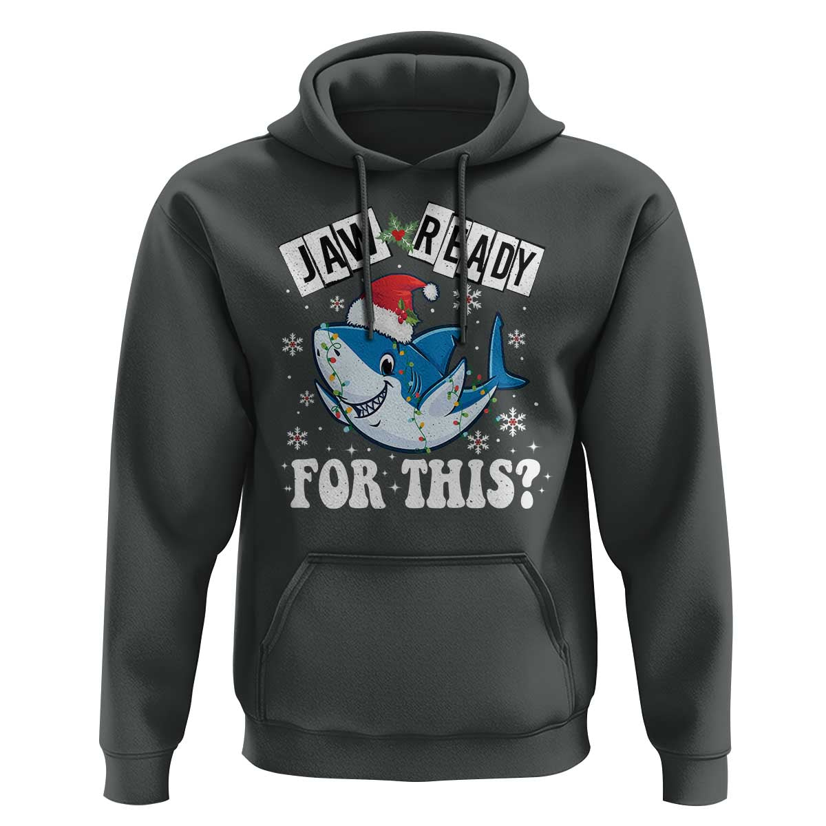 Funny Christmas Hoodie Sharkmas Shark Lights Red Santa Hat Jaw Ready For This