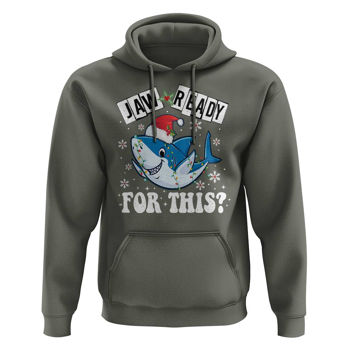 Funny Christmas Hoodie Sharkmas Shark Lights Red Santa Hat Jaw Ready For This
