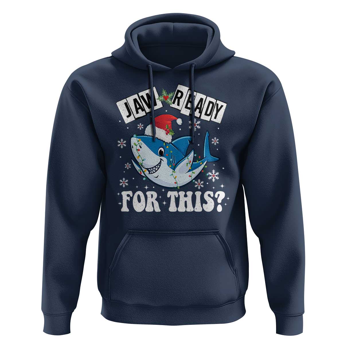 Funny Christmas Hoodie Sharkmas Shark Lights Red Santa Hat Jaw Ready For This