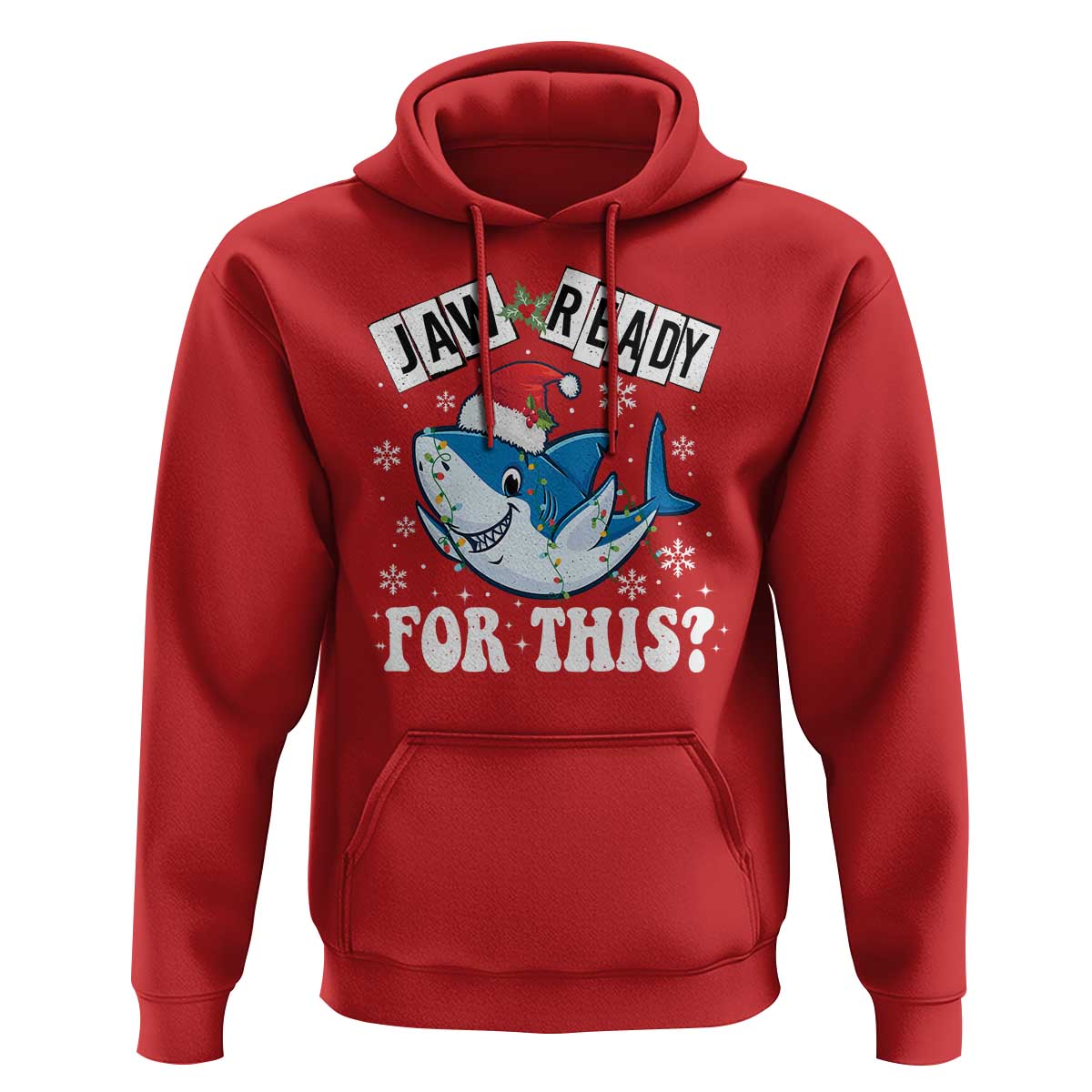 Funny Christmas Hoodie Sharkmas Shark Lights Red Santa Hat Jaw Ready For This