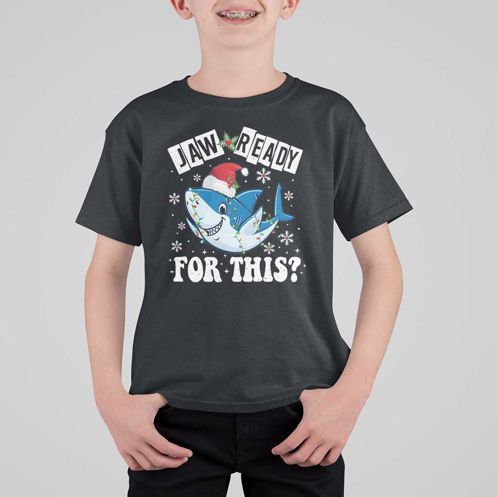 Funny Christmas T Shirt For Kid Sharkmas Shark Lights Red Santa Hat Jaw Ready For This - Wonder Print Shop