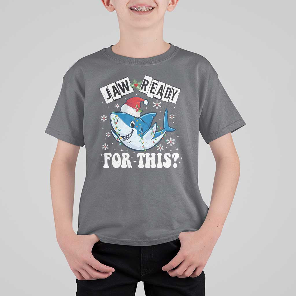 Funny Christmas T Shirt For Kid Sharkmas Shark Lights Red Santa Hat Jaw Ready For This - Wonder Print Shop