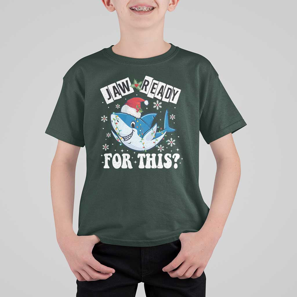 Funny Christmas T Shirt For Kid Sharkmas Shark Lights Red Santa Hat Jaw Ready For This - Wonder Print Shop