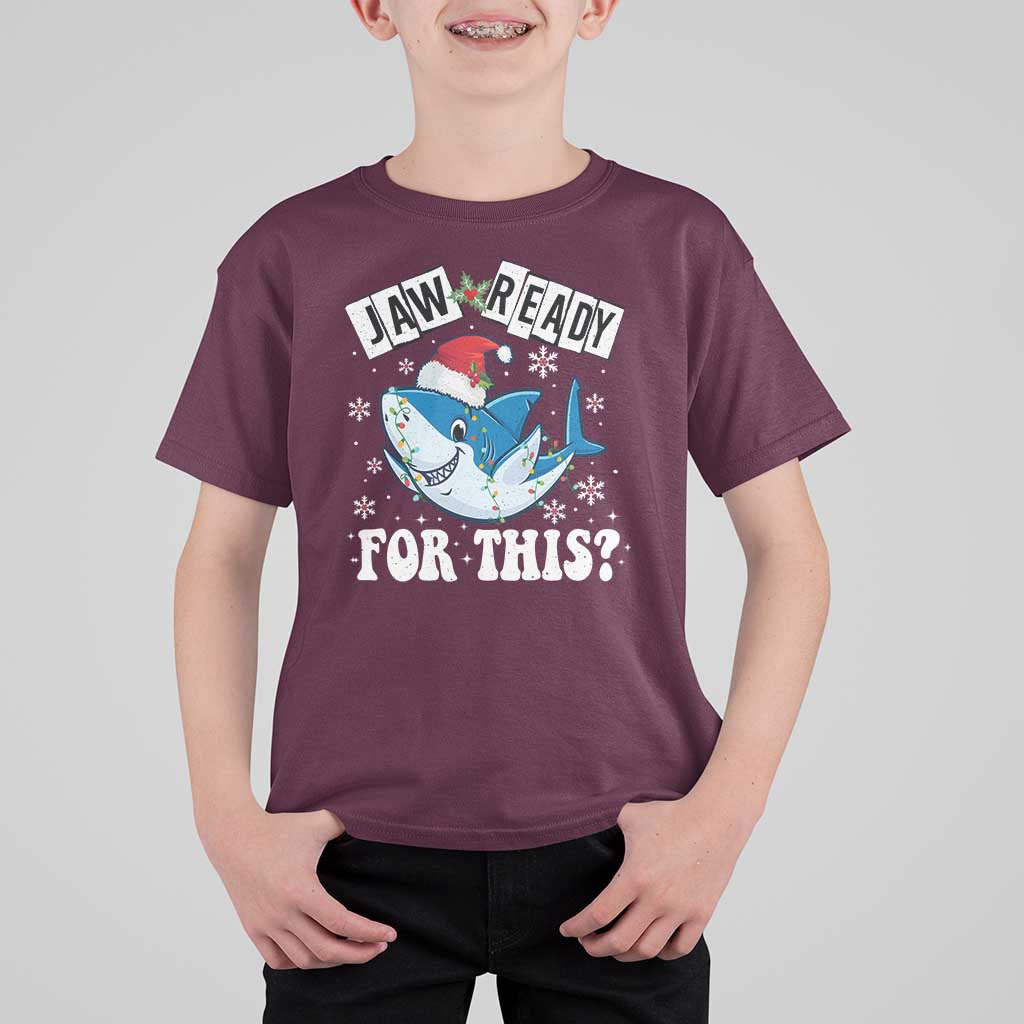 Funny Christmas T Shirt For Kid Sharkmas Shark Lights Red Santa Hat Jaw Ready For This - Wonder Print Shop
