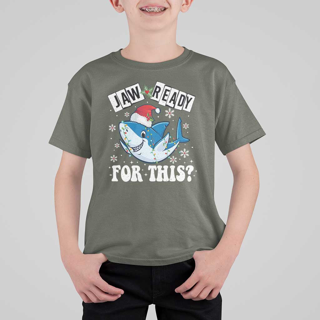 Funny Christmas T Shirt For Kid Sharkmas Shark Lights Red Santa Hat Jaw Ready For This - Wonder Print Shop