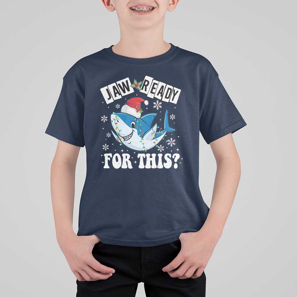 Funny Christmas T Shirt For Kid Sharkmas Shark Lights Red Santa Hat Jaw Ready For This - Wonder Print Shop