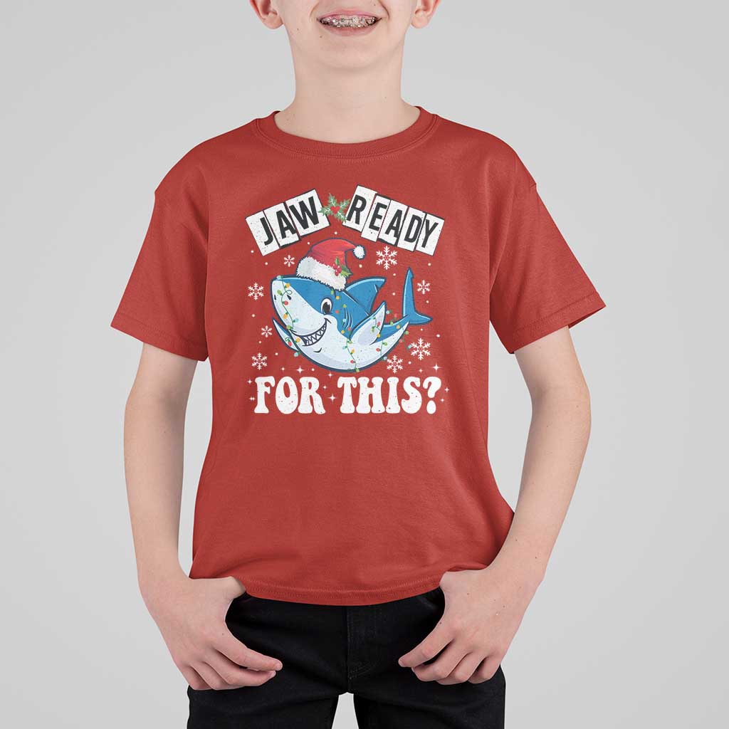 Funny Christmas T Shirt For Kid Sharkmas Shark Lights Red Santa Hat Jaw Ready For This - Wonder Print Shop