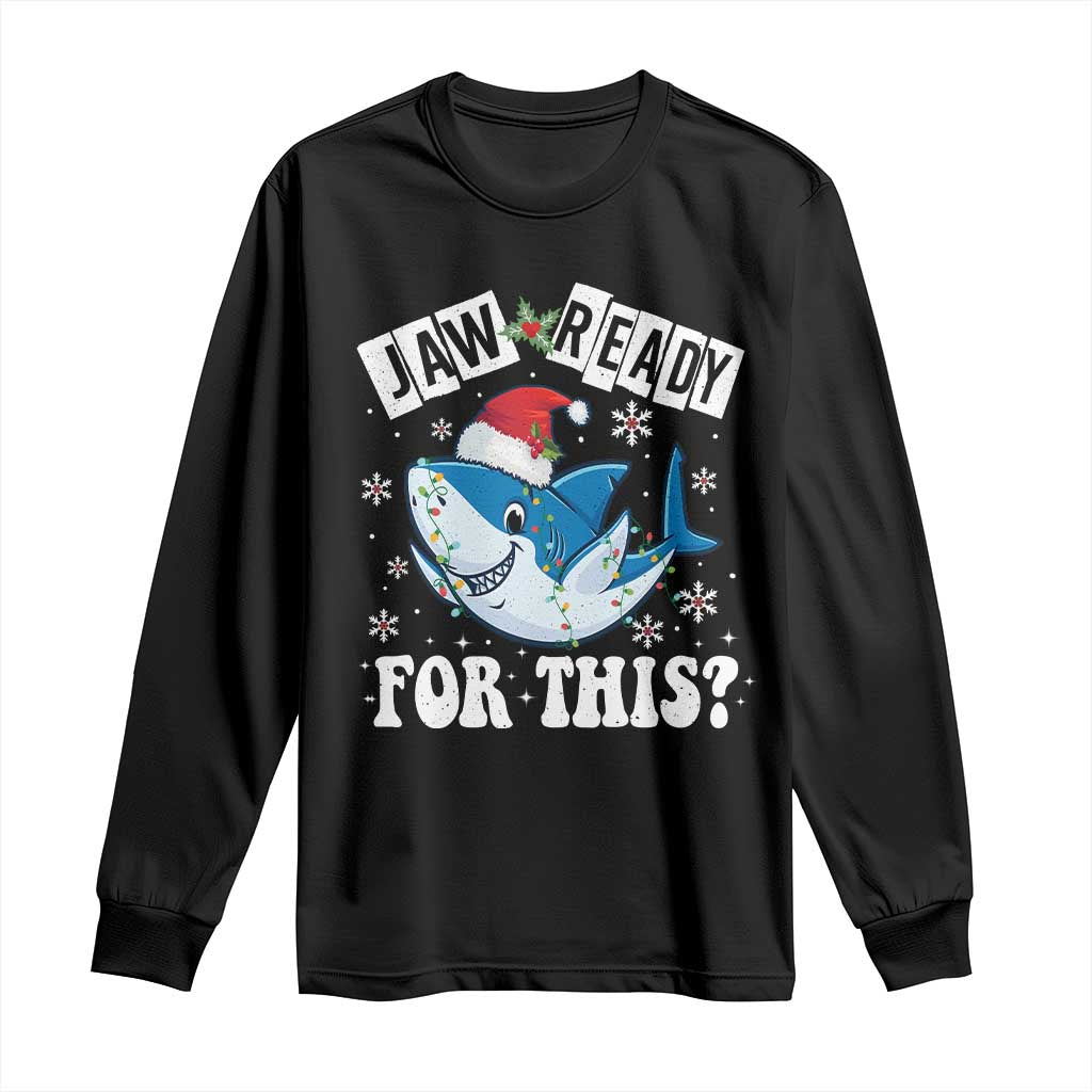 Funny Christmas Long Sleeve Shirt Sharkmas Shark Lights Red Santa Hat Jaw Ready For This