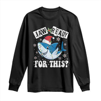 Funny Christmas Long Sleeve Shirt Sharkmas Shark Lights Red Santa Hat Jaw Ready For This