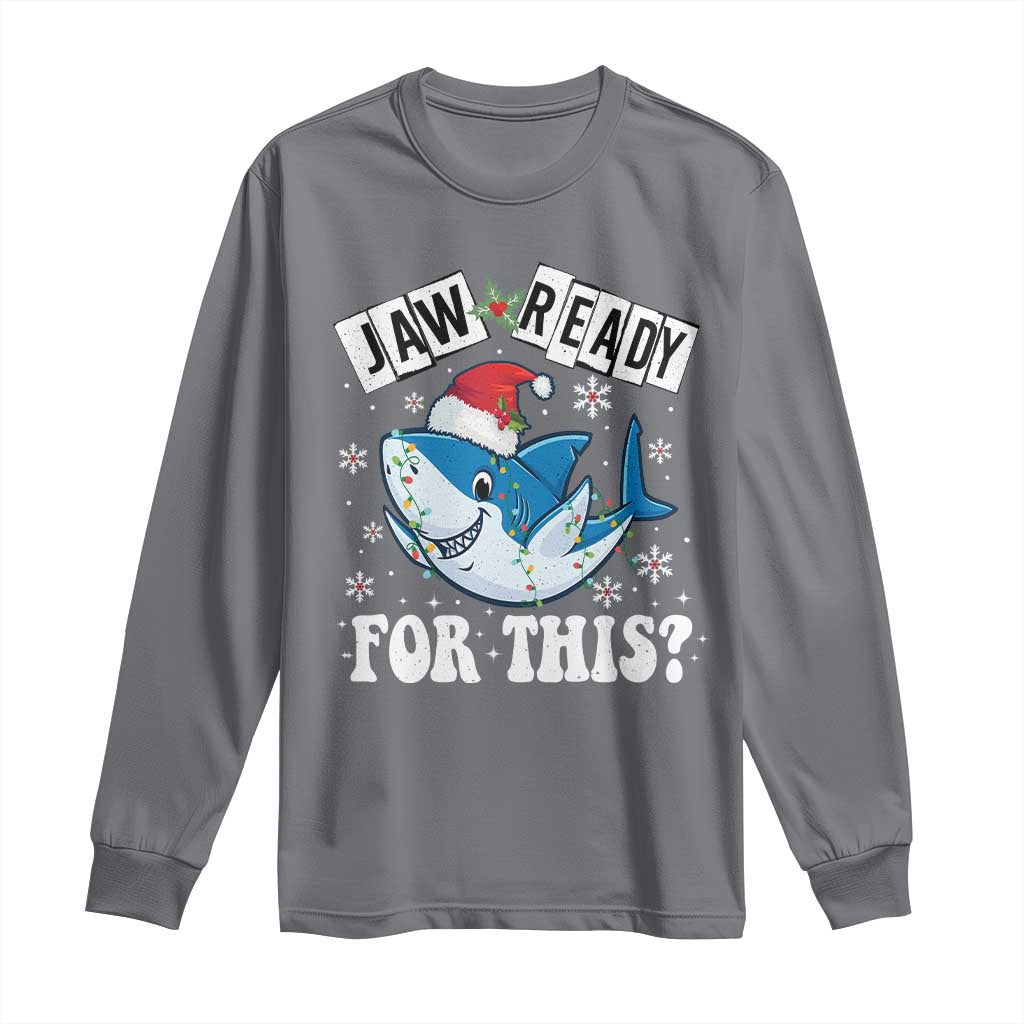 Funny Christmas Long Sleeve Shirt Sharkmas Shark Lights Red Santa Hat Jaw Ready For This