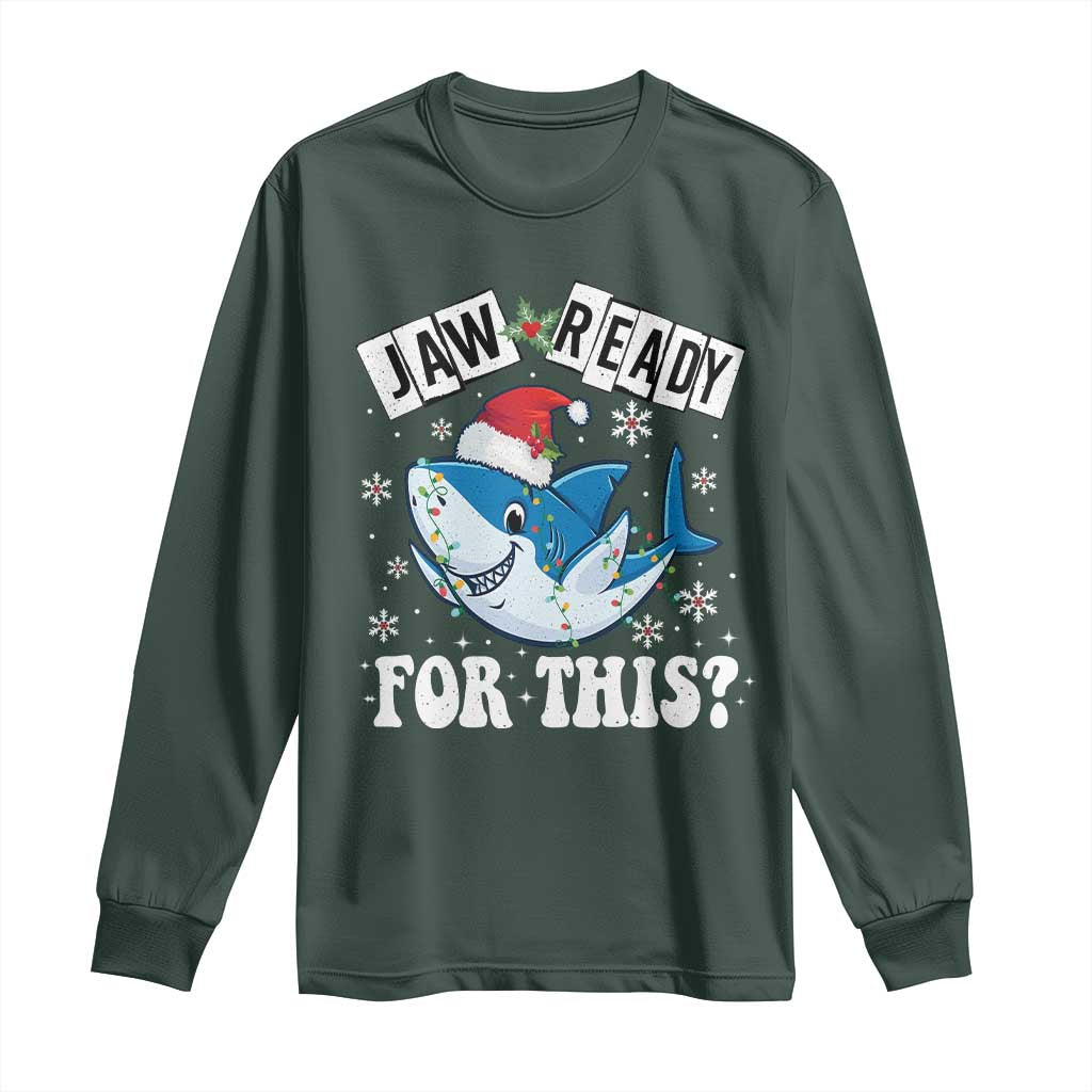Funny Christmas Long Sleeve Shirt Sharkmas Shark Lights Red Santa Hat Jaw Ready For This