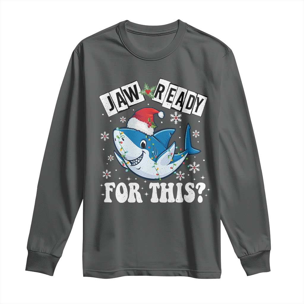 Funny Christmas Long Sleeve Shirt Sharkmas Shark Lights Red Santa Hat Jaw Ready For This