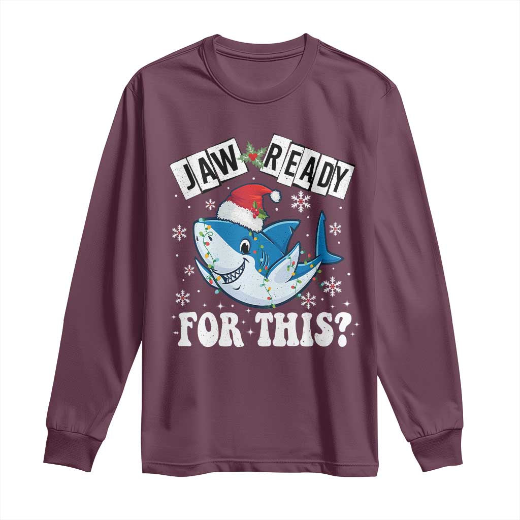 Funny Christmas Long Sleeve Shirt Sharkmas Shark Lights Red Santa Hat Jaw Ready For This