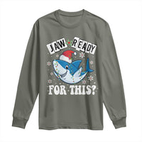 Funny Christmas Long Sleeve Shirt Sharkmas Shark Lights Red Santa Hat Jaw Ready For This