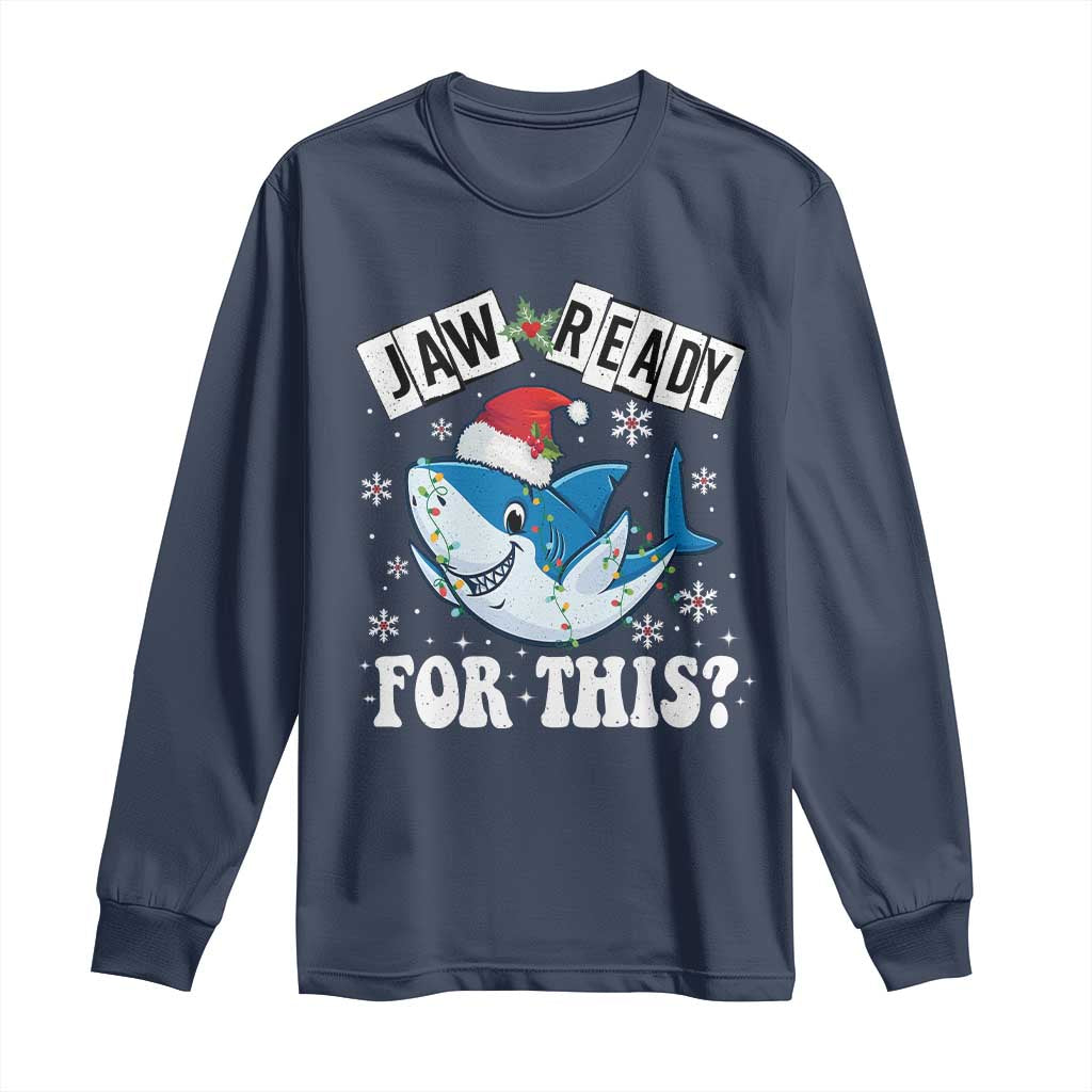 Funny Christmas Long Sleeve Shirt Sharkmas Shark Lights Red Santa Hat Jaw Ready For This