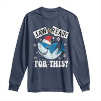 Funny Christmas Long Sleeve Shirt Sharkmas Shark Lights Red Santa Hat Jaw Ready For This
