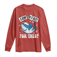 Funny Christmas Long Sleeve Shirt Sharkmas Shark Lights Red Santa Hat Jaw Ready For This