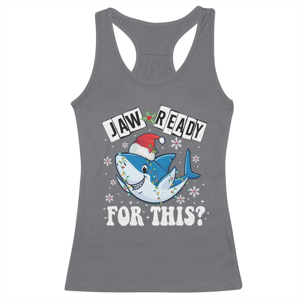 Funny Christmas Racerback Tank Top Sharkmas Shark Lights Red Santa Hat Jaw Ready For This