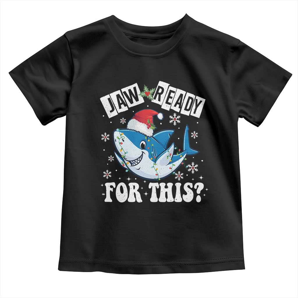 Funny Christmas Toddler T Shirt Sharkmas Shark Lights Red Santa Hat Jaw Ready For This