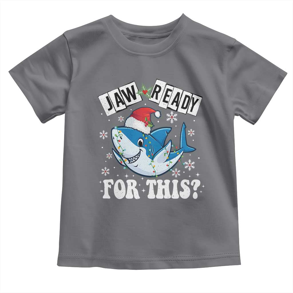 Funny Christmas Toddler T Shirt Sharkmas Shark Lights Red Santa Hat Jaw Ready For This