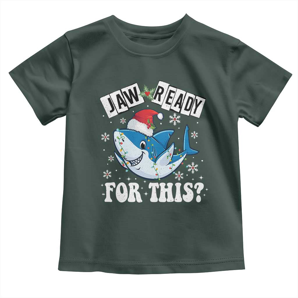 Funny Christmas Toddler T Shirt Sharkmas Shark Lights Red Santa Hat Jaw Ready For This