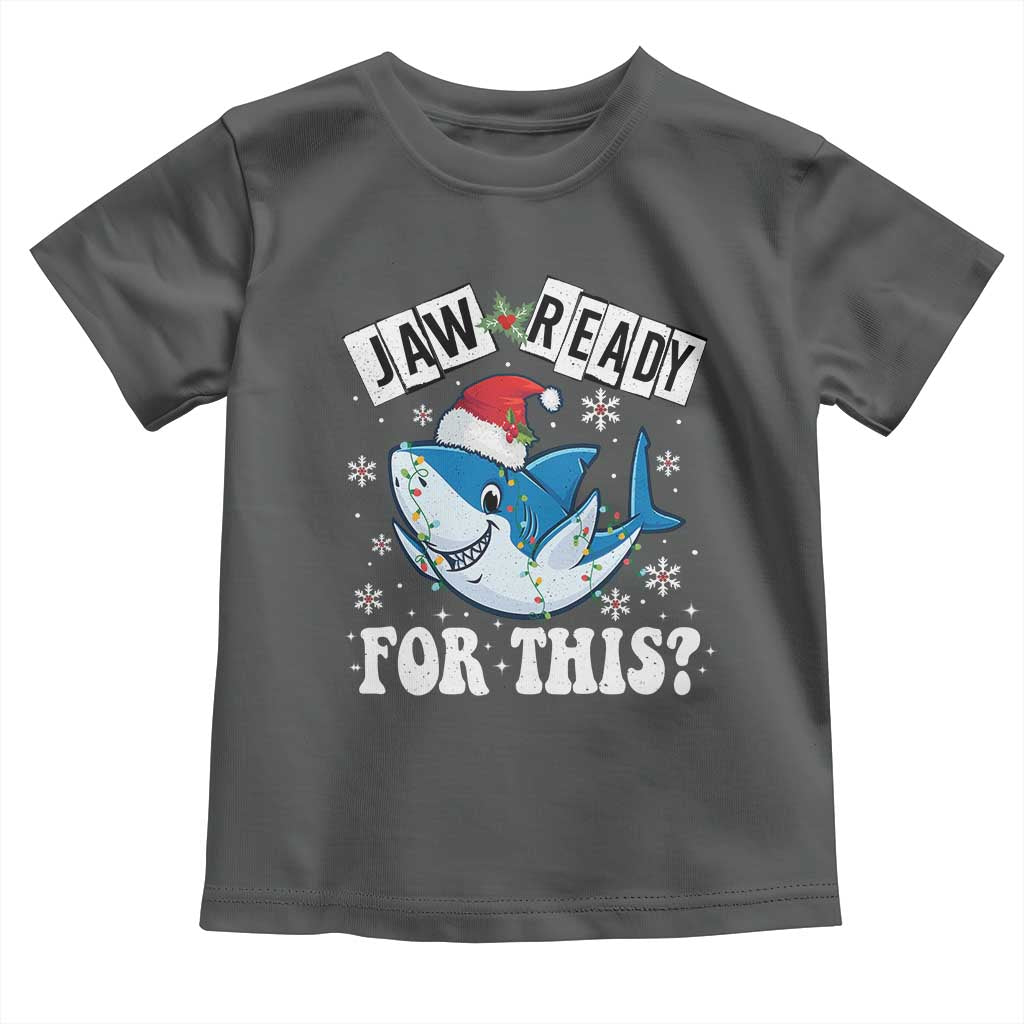 Funny Christmas Toddler T Shirt Sharkmas Shark Lights Red Santa Hat Jaw Ready For This