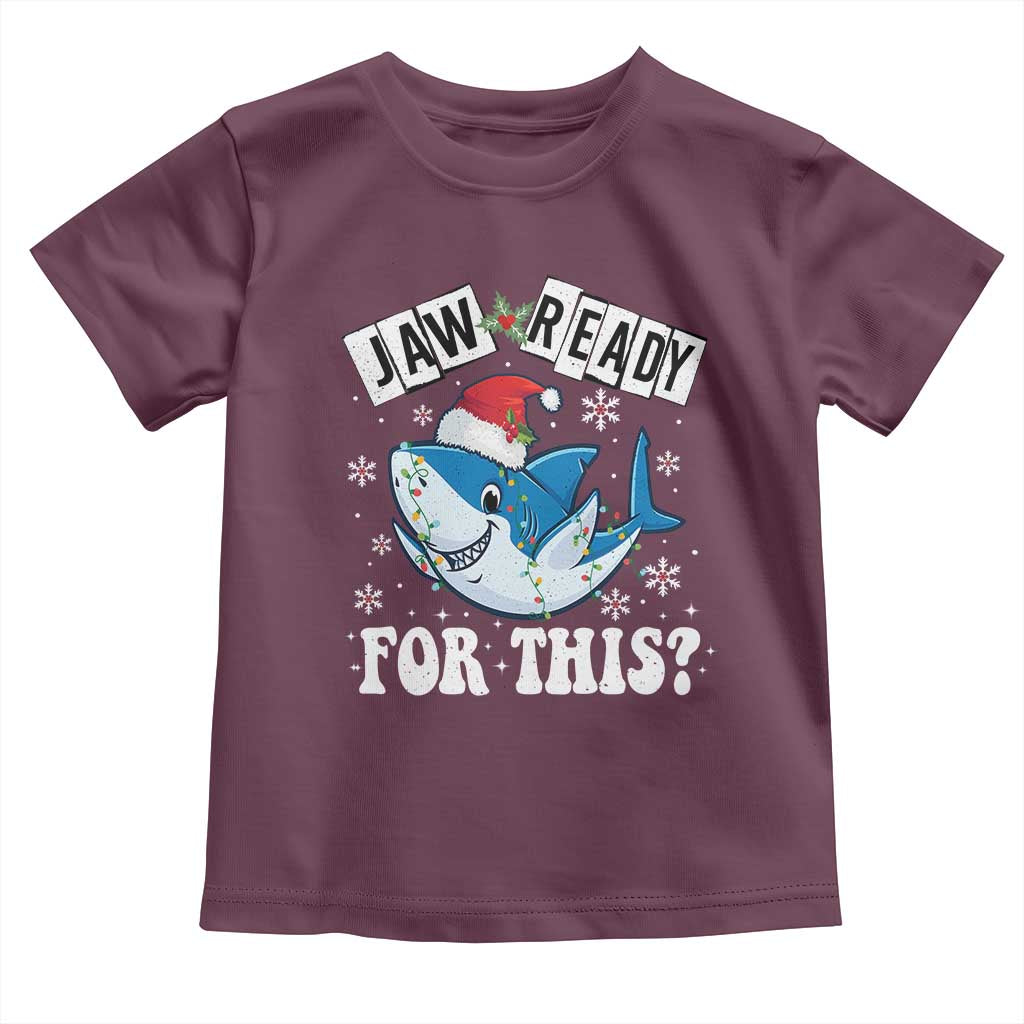 Funny Christmas Toddler T Shirt Sharkmas Shark Lights Red Santa Hat Jaw Ready For This