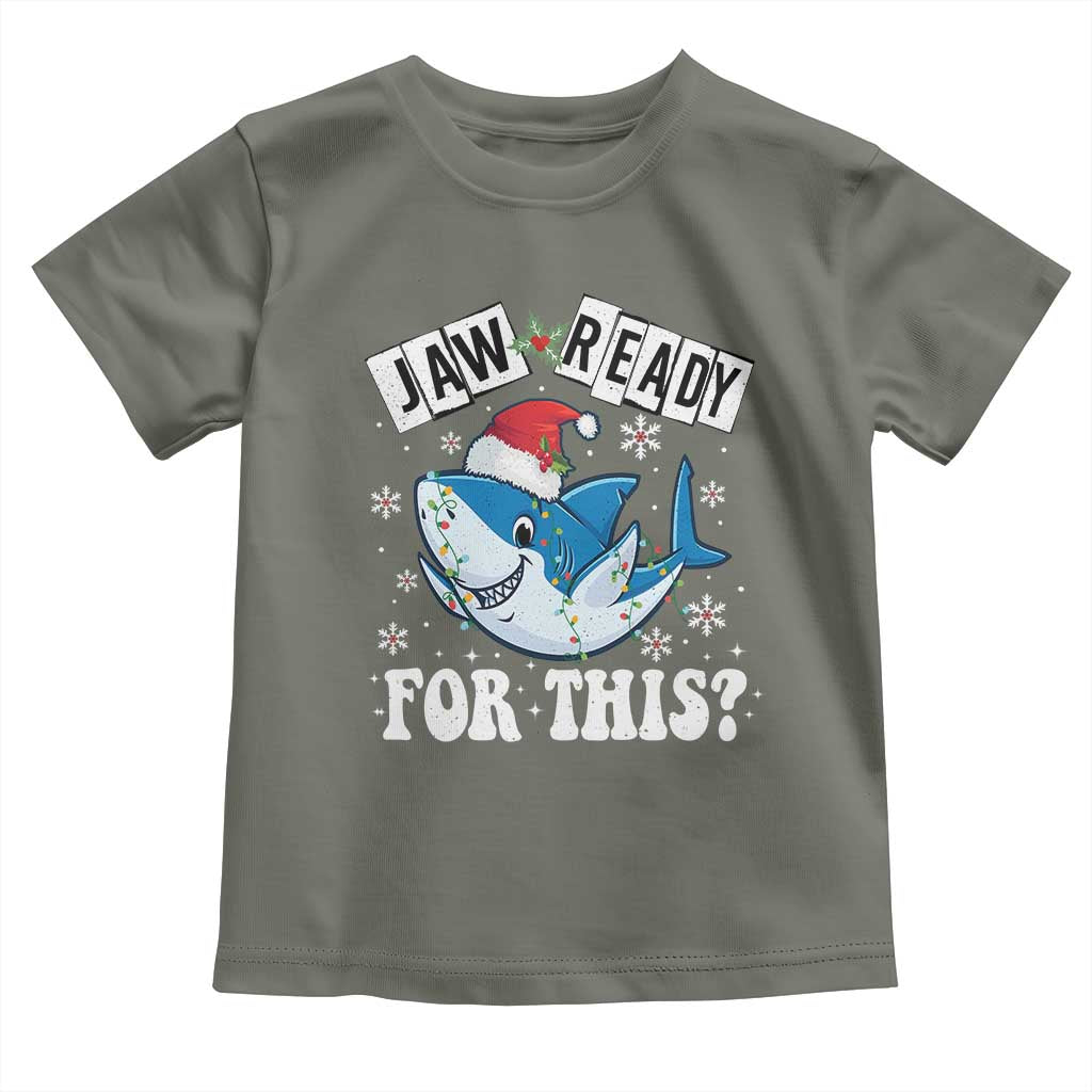 Funny Christmas Toddler T Shirt Sharkmas Shark Lights Red Santa Hat Jaw Ready For This