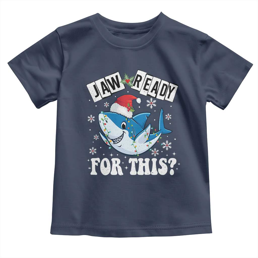 Funny Christmas Toddler T Shirt Sharkmas Shark Lights Red Santa Hat Jaw Ready For This