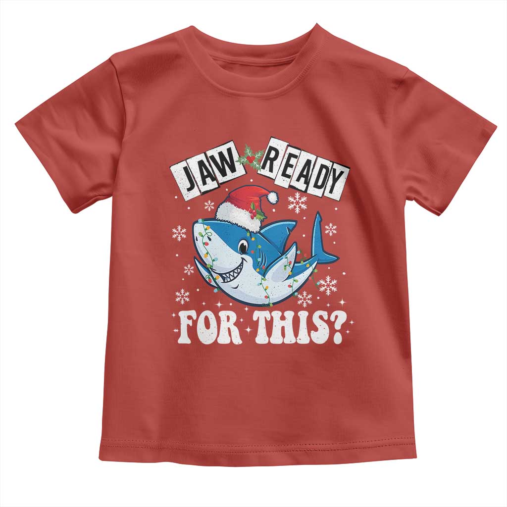 Funny Christmas Toddler T Shirt Sharkmas Shark Lights Red Santa Hat Jaw Ready For This