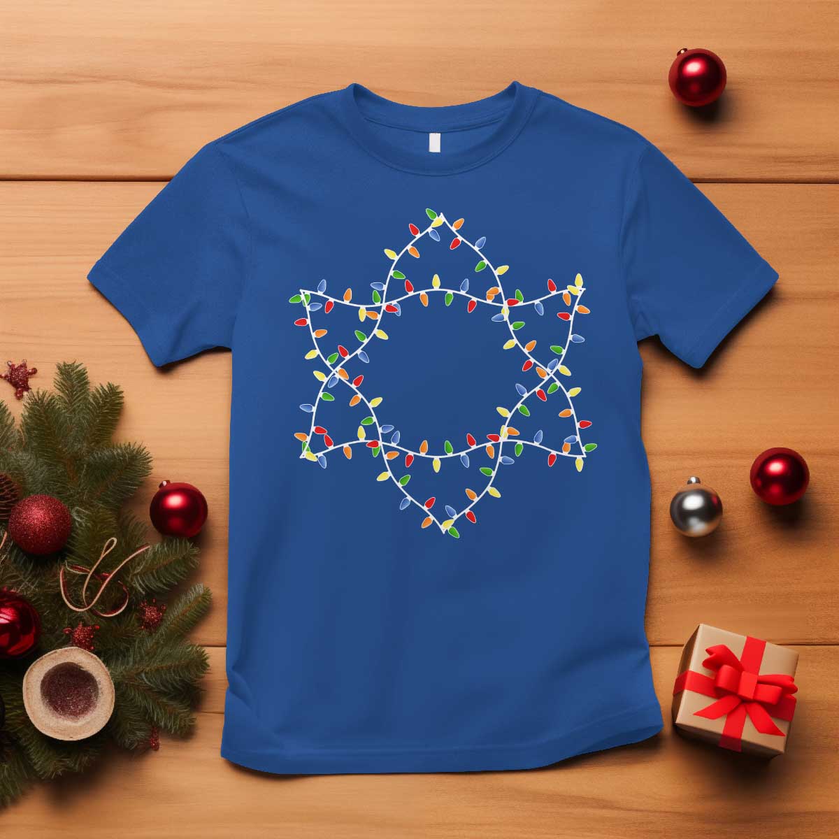 Christmas Religious Happy Chrismukkah T Shirt Lights Star of David - Wonder Print Shop