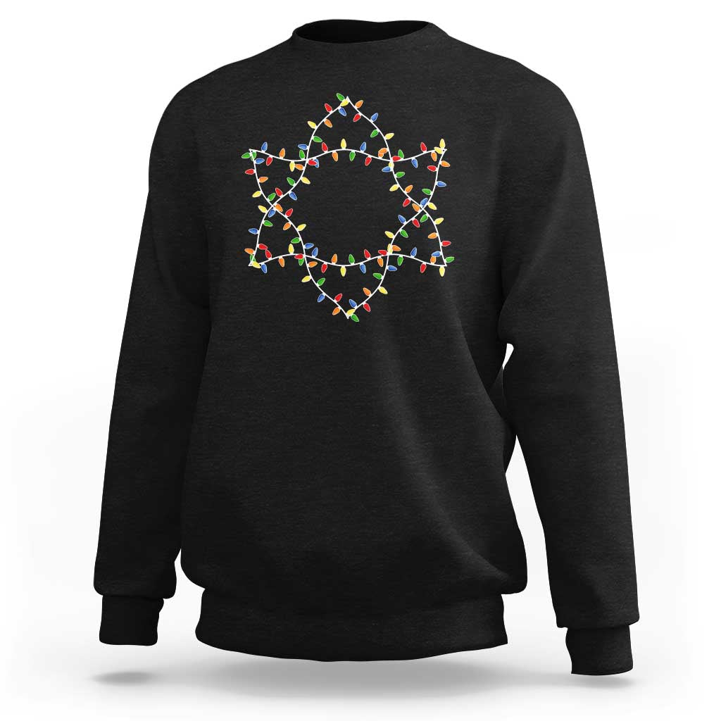 Christmas Religious Happy Chrismukkah Sweatshirt Lights Star of David - Wonder Print Shop