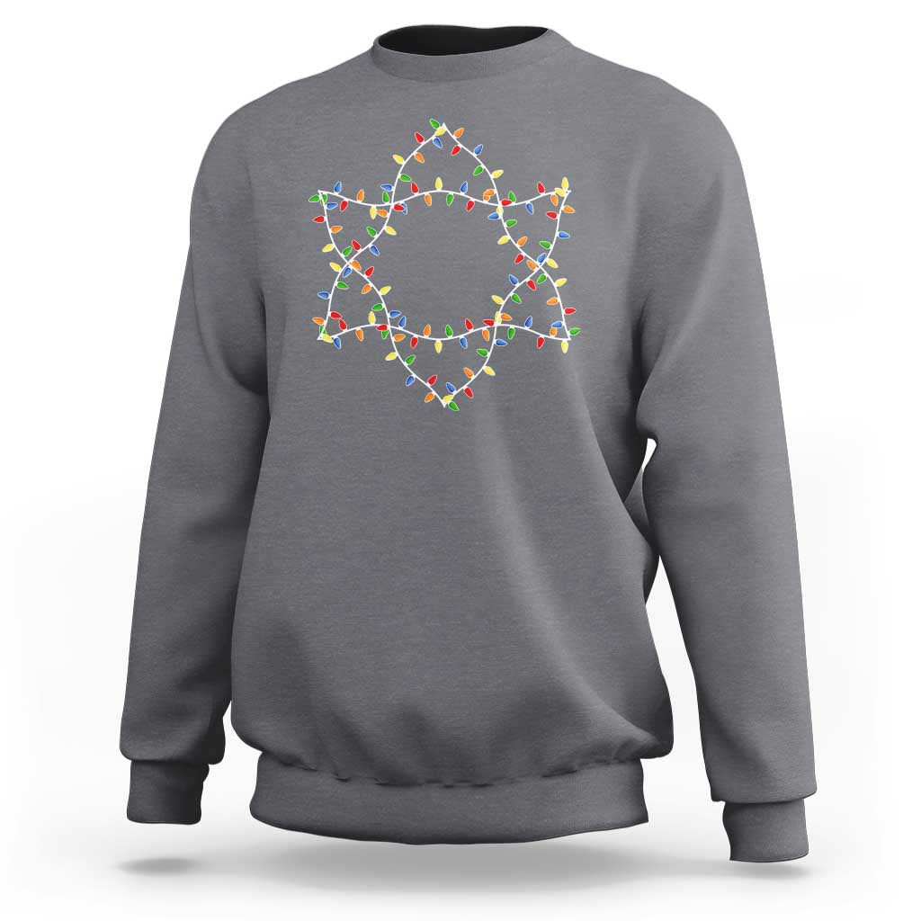 Christmas Religious Happy Chrismukkah Sweatshirt Lights Star of David - Wonder Print Shop