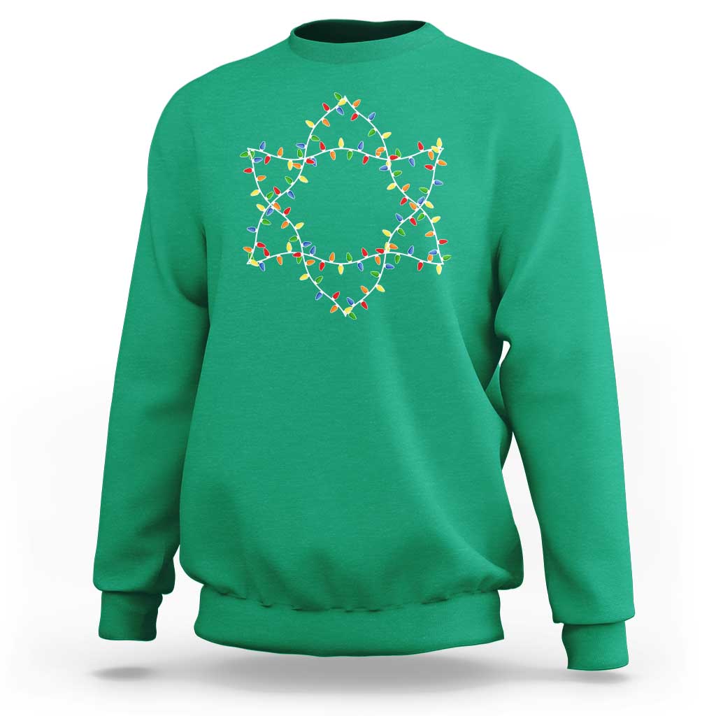 Christmas Religious Happy Chrismukkah Sweatshirt Lights Star of David - Wonder Print Shop