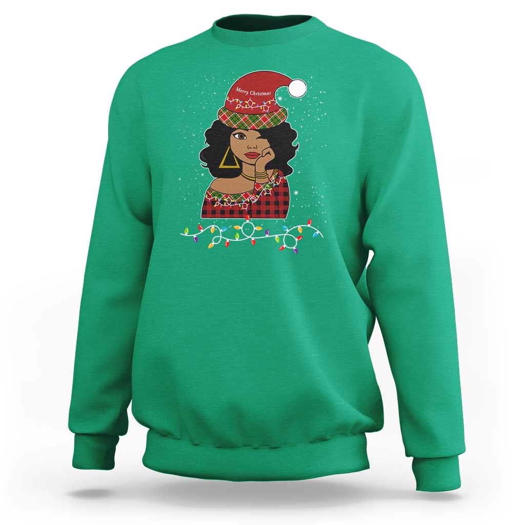 Black Santa African American Christmas Sweatshirt Sassy Afro Queen Black Woman - Wonder Print Shop
