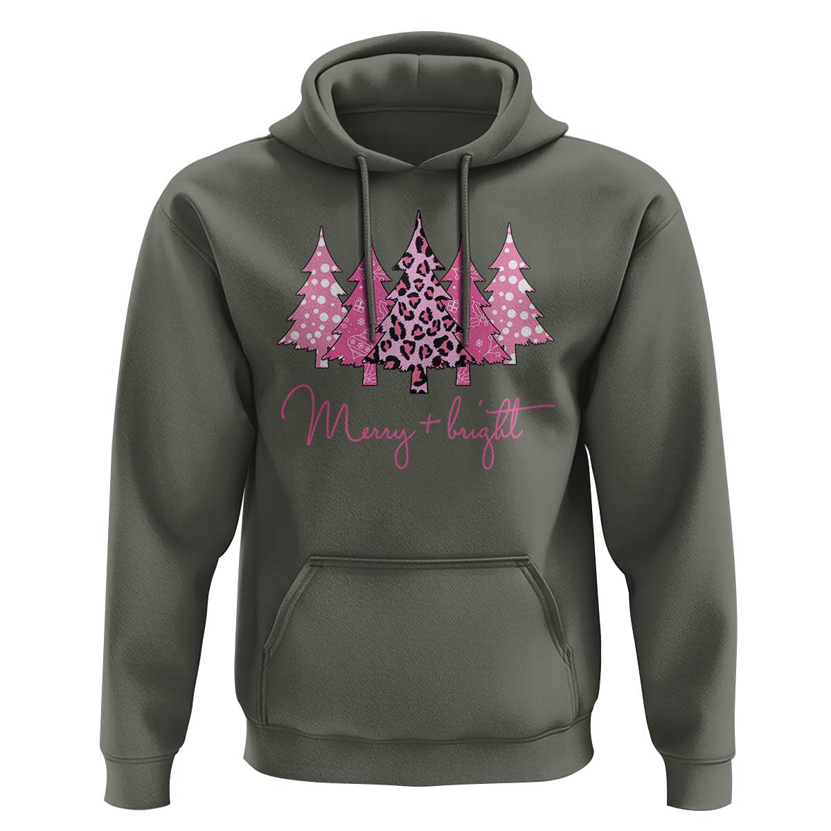 Christmas Pink Hoodie Leopard Print Trees