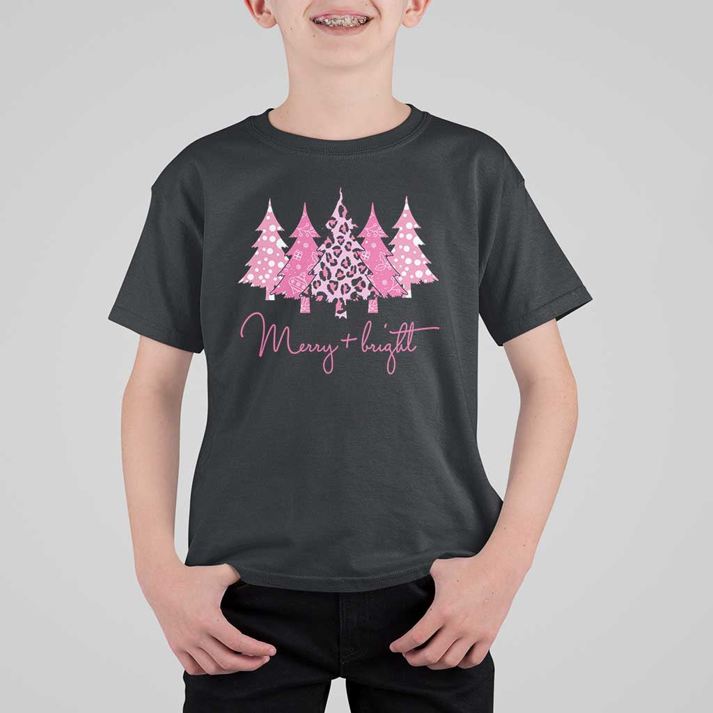 Christmas Pink T Shirt For Kid Leopard Print Trees - Wonder Print Shop