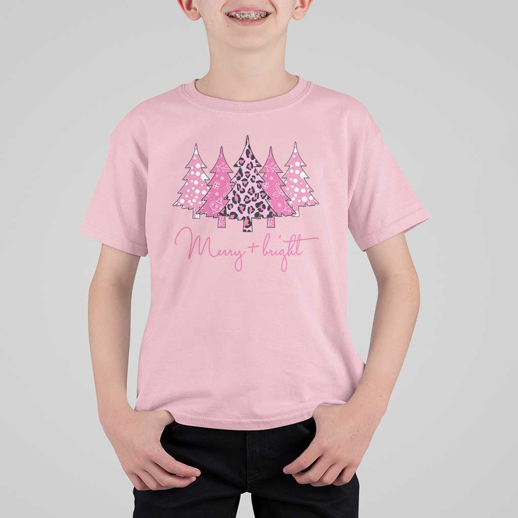 Christmas Pink T Shirt For Kid Leopard Print Trees - Wonder Print Shop