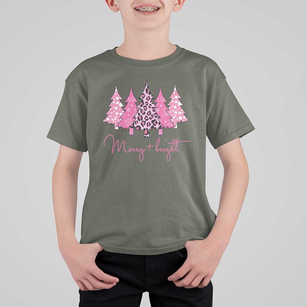 Christmas Pink T Shirt For Kid Leopard Print Trees - Wonder Print Shop