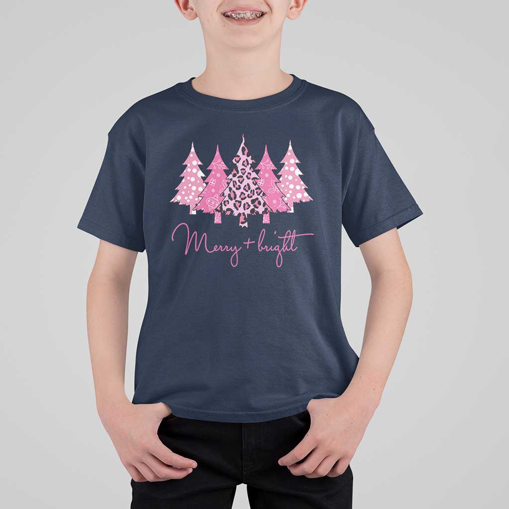 Christmas Pink T Shirt For Kid Leopard Print Trees - Wonder Print Shop