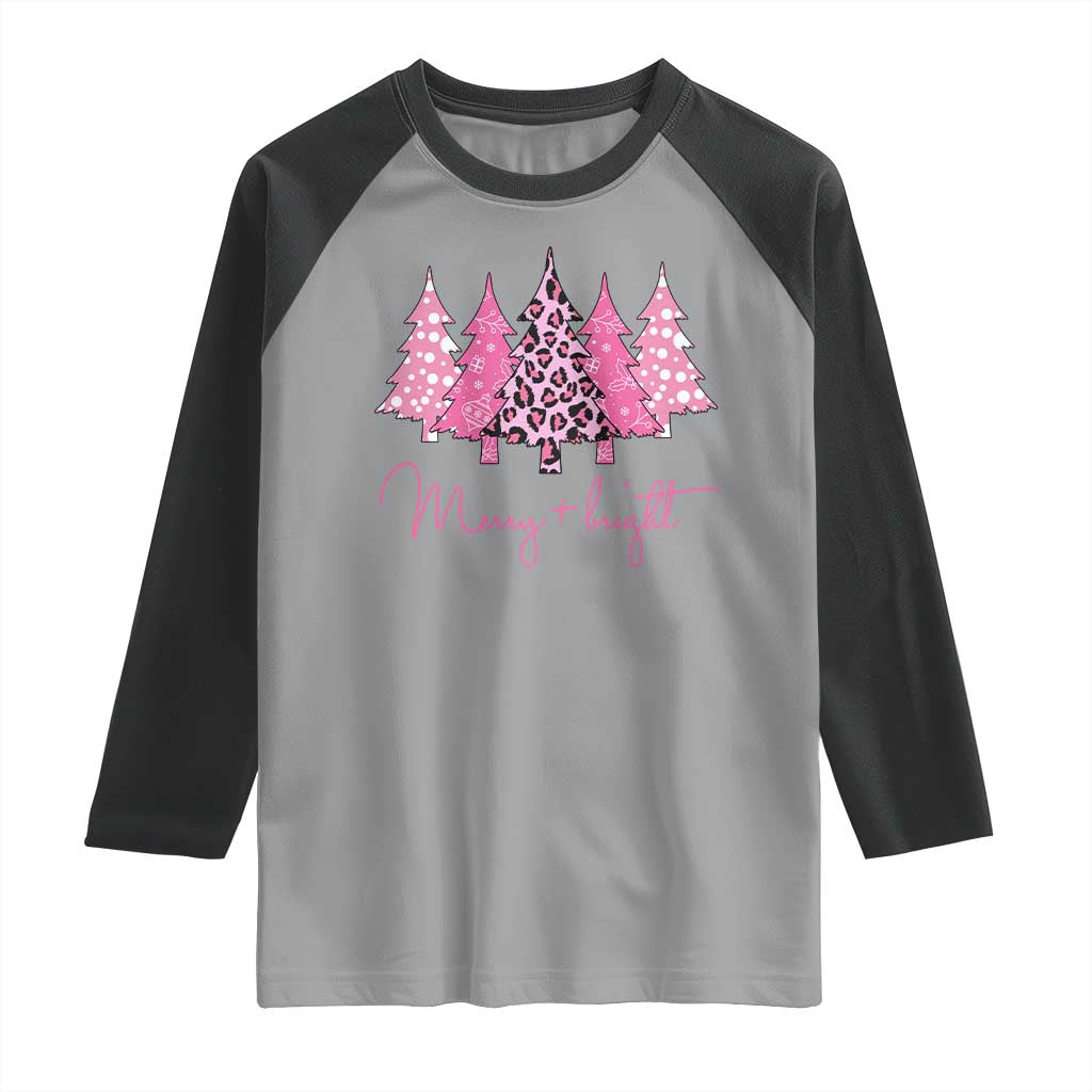 Pink Christmas Raglan Shirt Leopard Print Trees