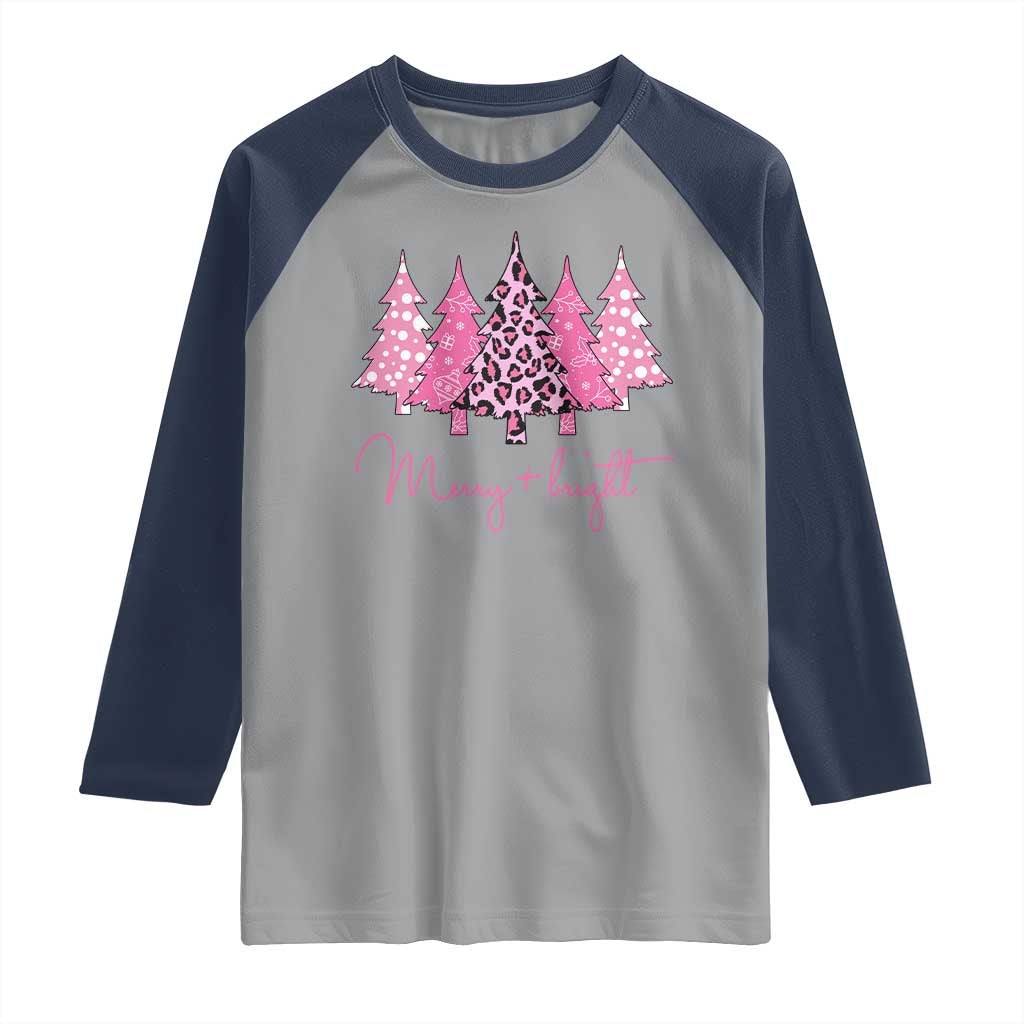 Pink Christmas Raglan Shirt Leopard Print Trees