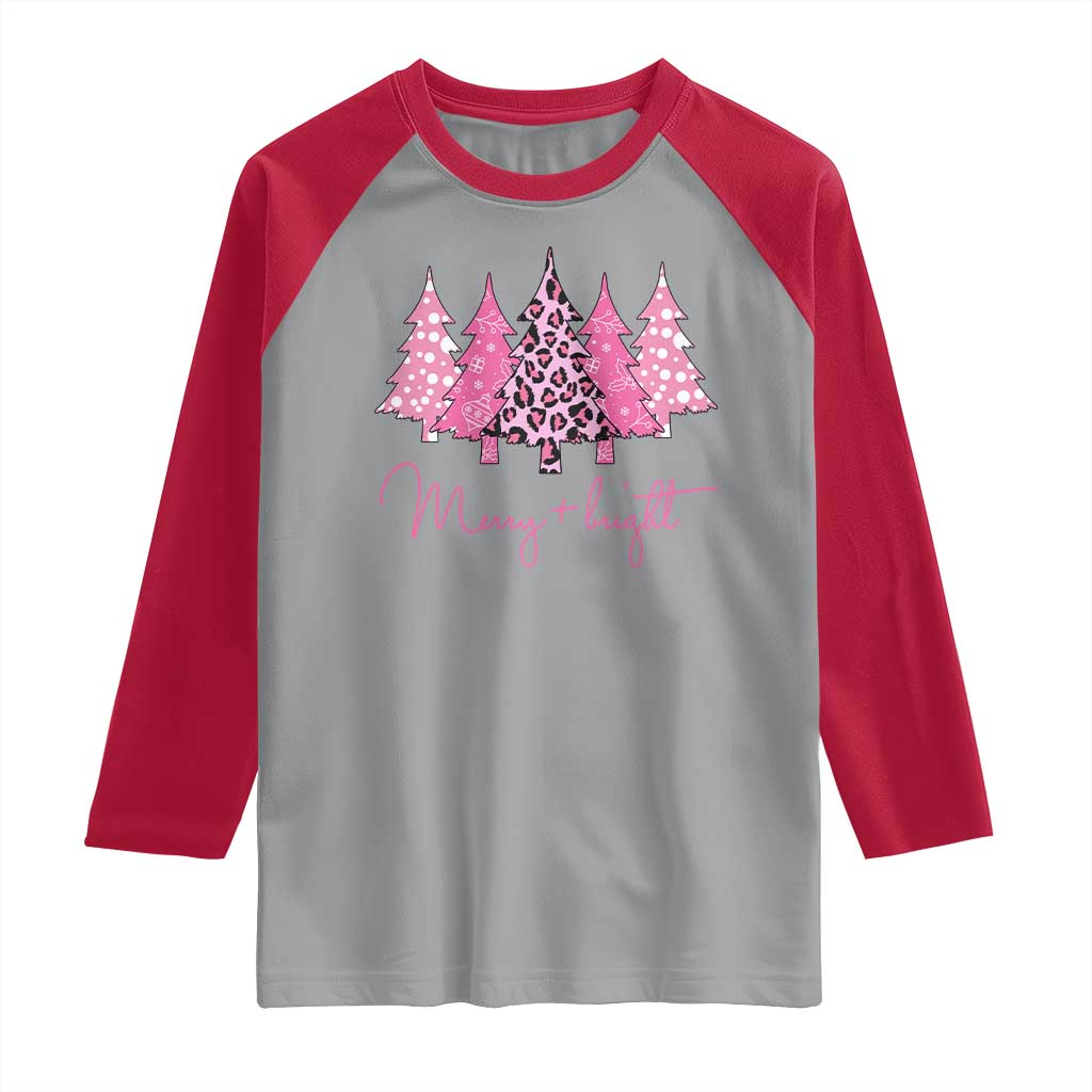 Pink Christmas Raglan Shirt Leopard Print Trees