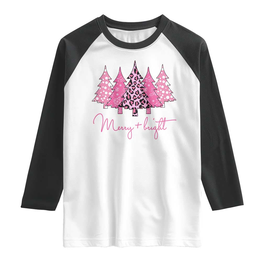 Pink Christmas Raglan Shirt Leopard Print Trees