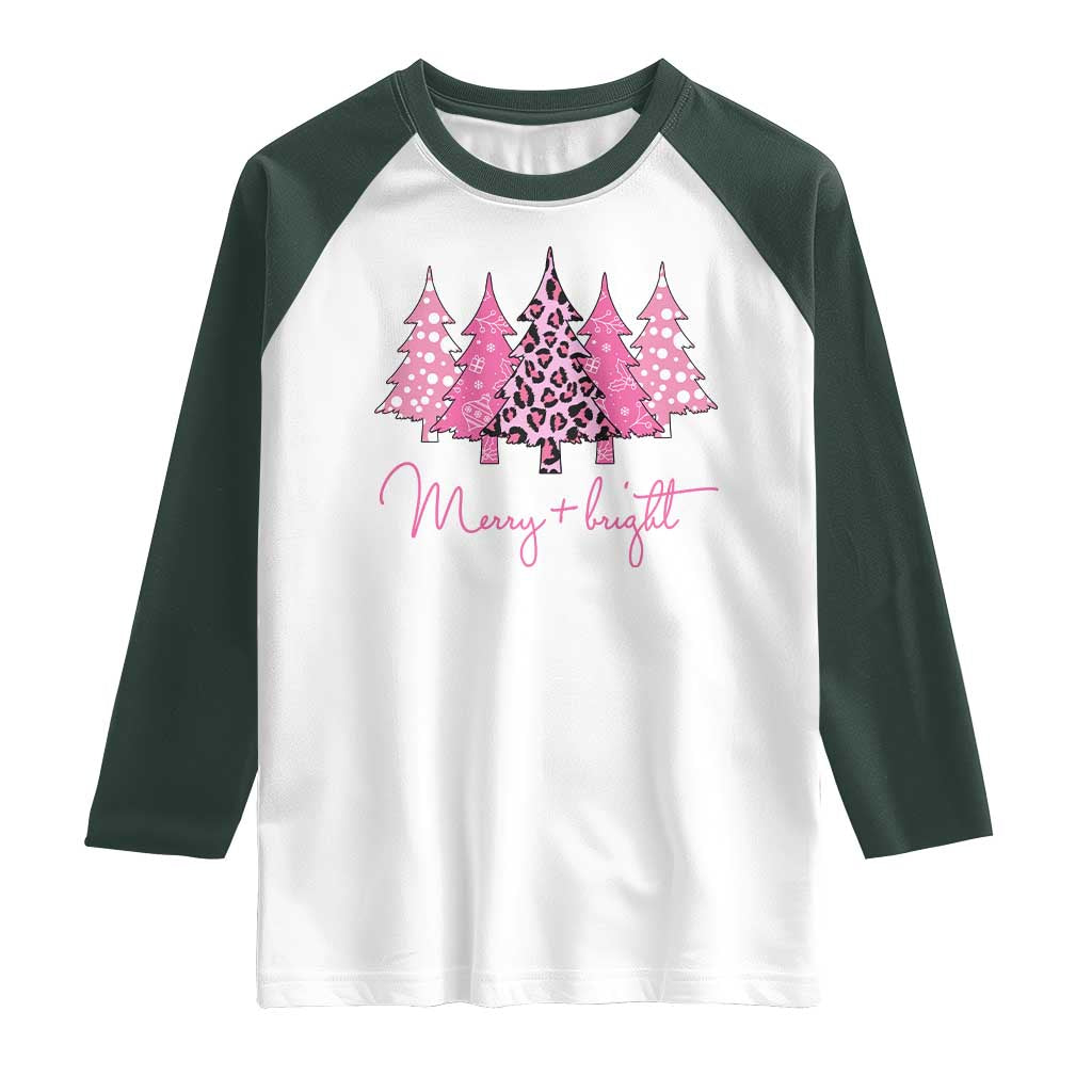 Pink Christmas Raglan Shirt Leopard Print Trees