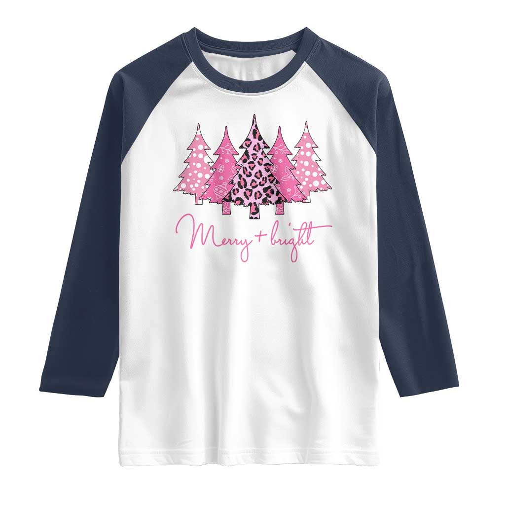 Pink Christmas Raglan Shirt Leopard Print Trees