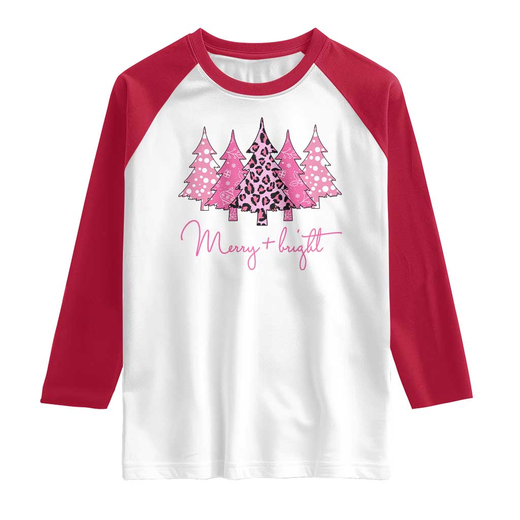 Pink Christmas Raglan Shirt Leopard Print Trees