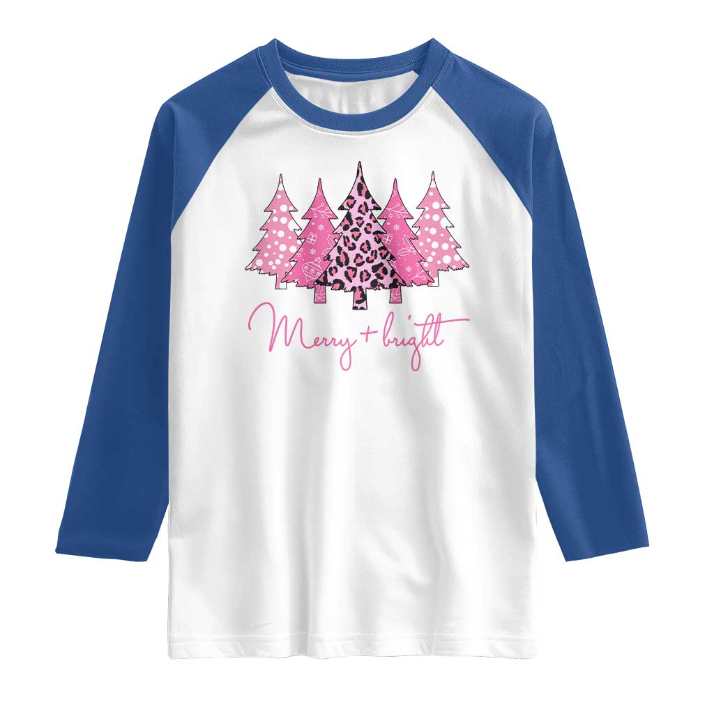 Pink Christmas Raglan Shirt Leopard Print Trees